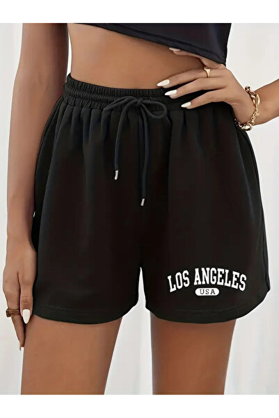 Usaspor محفظة نسائية من القطن الممشط باللون الأسود بطبعات لوس أنجلوس - 2 خيط