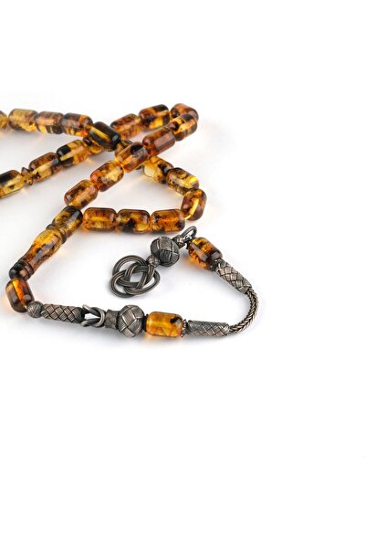 LapisDo Baltic Drop Amber Fossil 1000 Sterling Crash Tassel Capsule Cut 7X10Mm Rosary