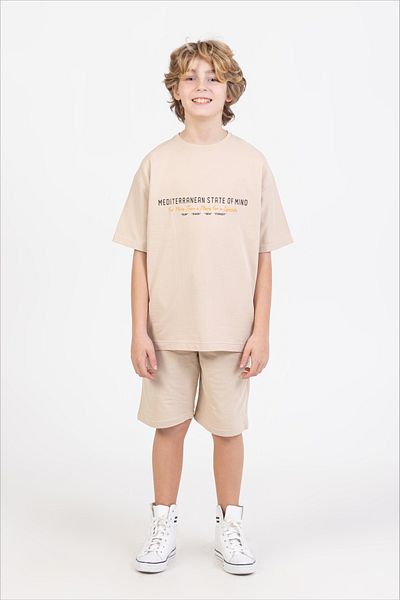 Ruhat Kids Boy's Cotton Oversize -Fit T-Shirt - Shorts Double Set 4008