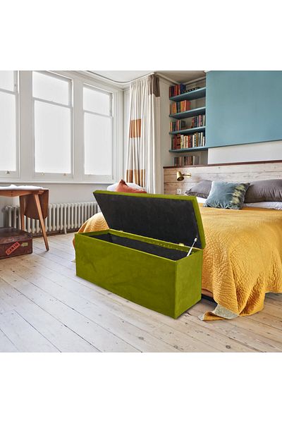 Homelux Bancă cu spațiu de depozitare confortabil, 120x42x46 cm, catifea, verde lime