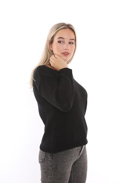 Sense Pulover din bumbac acrilic cu gât crew |   Trk32010 Negru