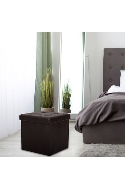 Homelux Bancă cub COZY cu spațiu de depozitare, 42x42x46 cm, piele artificială, wenge