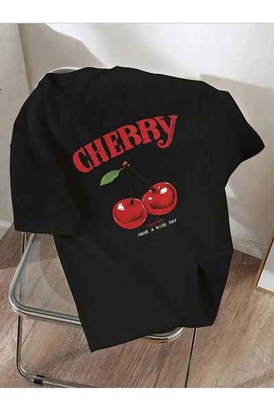 pandy Tricou oversize cu mânecă scurtă unisex cu imprimeu cireșe
