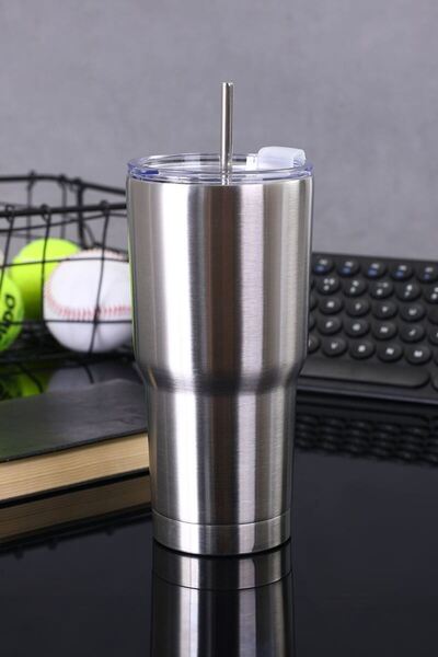 Weather Forecast 304 Steel 900ml Single Lid Dual Use Cold Drink Hand Thermos Mug with Straw