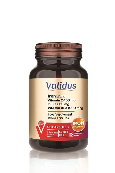 Validus 90 Capsules - Iron 17 Mg, Vitamin C 450 Mg, Inulin 250 Mg, Vitamin B12 1000 Mcg