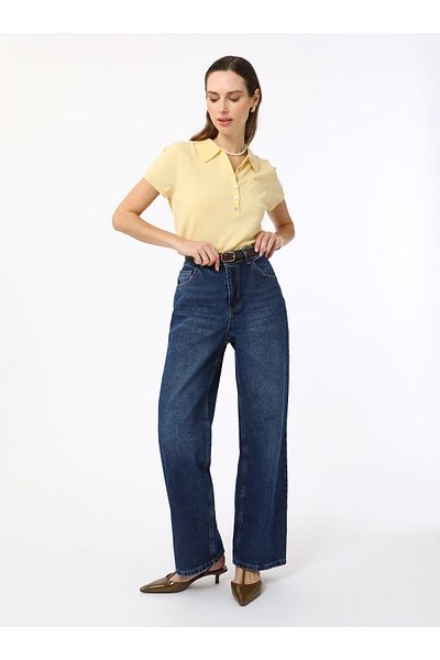 Benin Pantaloni albaștri din denim spălat cu potrivire dreaptă