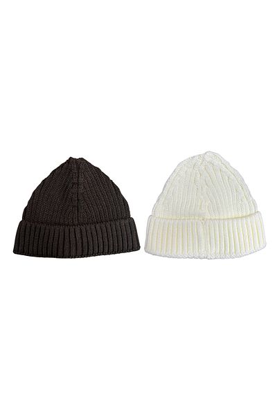 Mevo 2 Pack Unisex Knitwear Short Brown and White Colored Skullcap Beanies