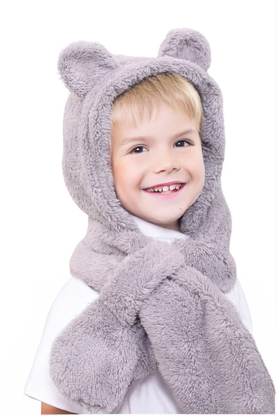 İpek Tekstil Winter Bear Hat Kerchief Versatile Cute Plush Ear Protection Scarf