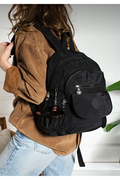 Morpelikan Women's Waterproof Parachute Fabric Multi-Compartment Front Pocket Black Backpack with Adjustable Strap