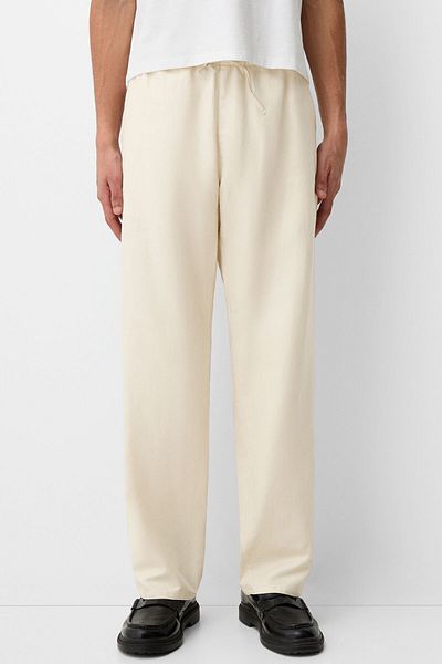 Bershka Wide-leg Rustic Linen Blend Trousers Ramadan