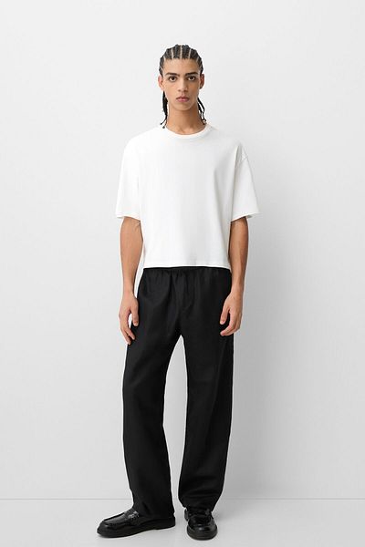 Bershka Wide-leg Rustic Linen Blend Trousers Ramadan
