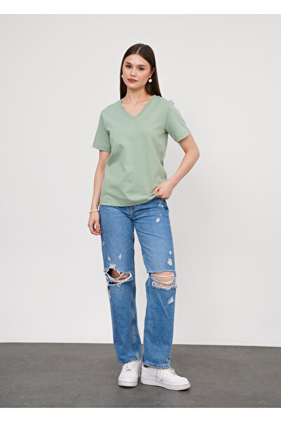 Ay Moda Collection 100% Cotton Interlock Fabric Regular Fit V-Neck Women's T-...