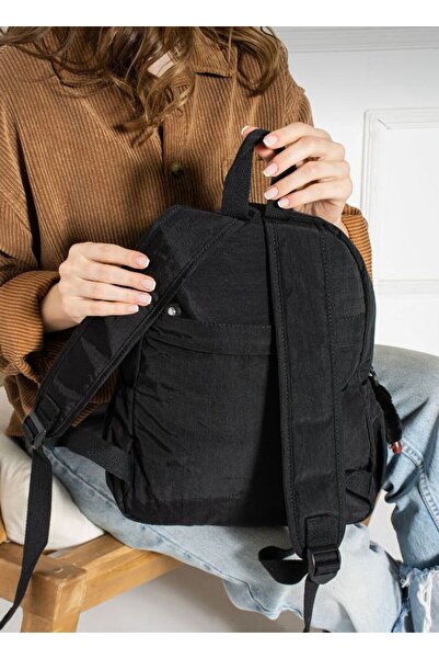 Morpelikan Women's Waterproof Parachute Fabric Multi-Compartment Front Pocket Black Backpack with Adjustable Strap