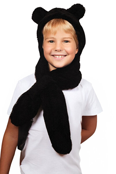 İpek Tekstil Winter Bear Hat Kerchief Versatile Cute Plush Ear Protection Scarf