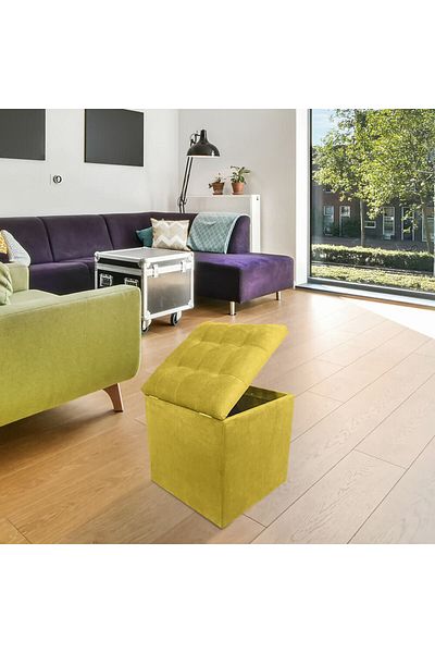 Homelux Bancă cub COZY cu spațiu de depozitare, 42x42x46 cm, catifea, galben muștar