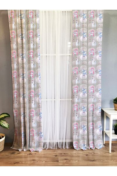 Lolla Unicorn Patterned Printed Background Curtain 1539