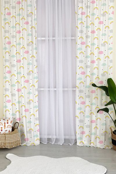 Lolla Rainbow Patterned Baby and Children's Room Patterned Background Curtain