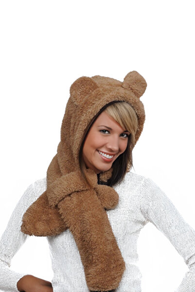 İpek Tekstil Winter Bear Hat Kerchief Versatile Cute Plush Ear Protection Scarf