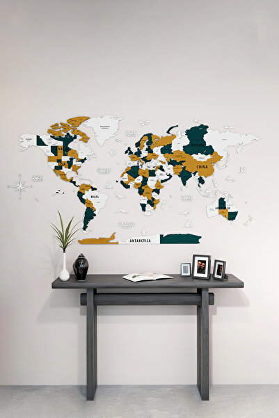 Colorfull Worlds 3D Wooden English World Map - 150X80Cm - Home Office Gift Wall Decoration