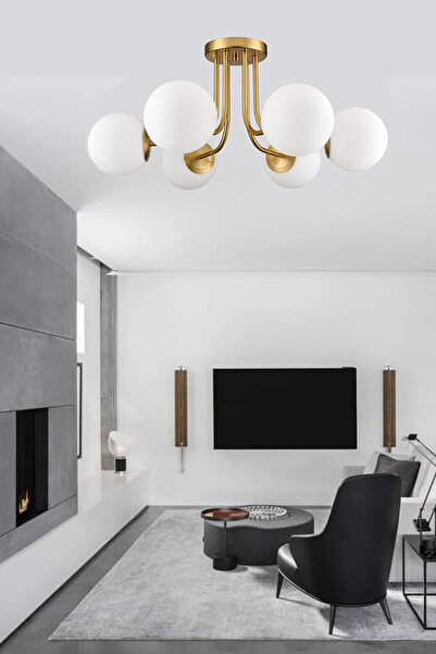 Genel Markalar MELİSSA MODERN BEYAZ GLOBE CAMLISALON OTURMA ODASI ALTILI AVİZE 6LI AVİZE