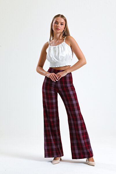 Sense Yandan Fermuarlı Ekose Pantolon | Pnt31718 Bordo