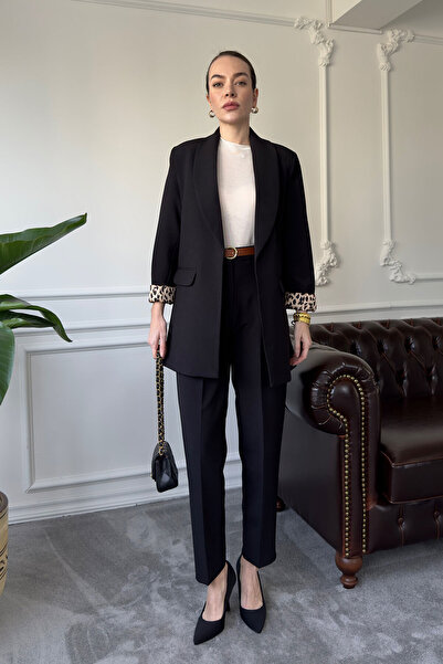 MAGARDE Set jachetă stratificată cu mâneci leopard - NEGRU