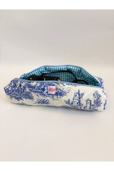 girlsybags Geantă albastră compatibilă Dyson - ondulator de îndreptat și geantă mare de machiaj pentru toate părțile