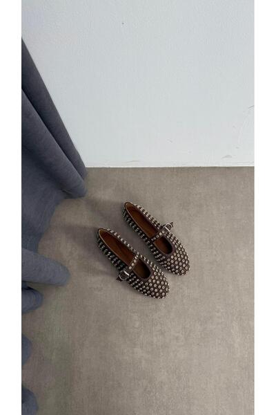 Eataly Shoes Μπαλαρίνες Disco Suede σε ανοιχτό καφέ χρώμα με πέτρες