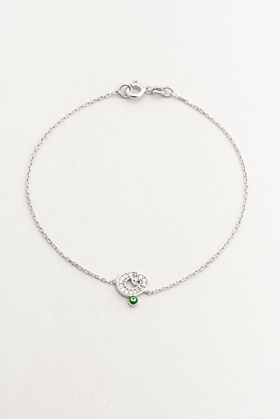 So CHIC... O Harfi 18 Ayar Beyaz Altın Kaplama 19 Cm Gümüş Nazar Bileklik