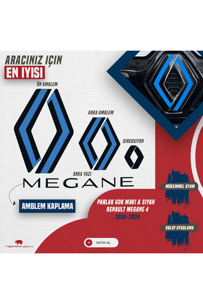 TEARNOW Megane 4 (2016-2025) Yeni Tasarım Amblem Kaplama Sticker - Parlak Gök...