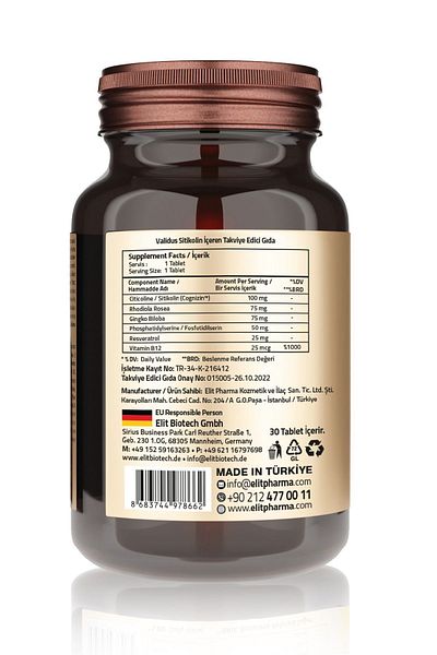 Validus Cognizin Citicoline 100 Mg 30 Tablets