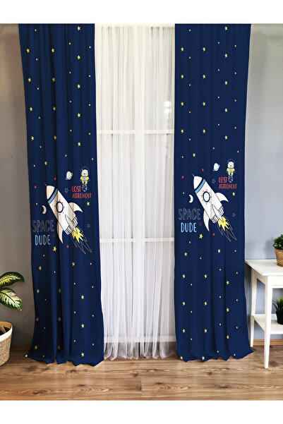 Lolla Lacivert Uzay Desenli Fon Perde 94
