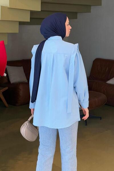 lamelif Shoulder Padding Detailed Hijab Shirt Baby Blue