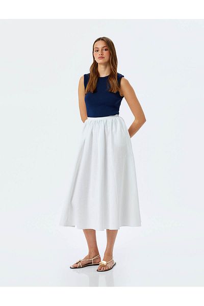 Koton Elastic Waist Cotton A-Line Long Bell Skirt