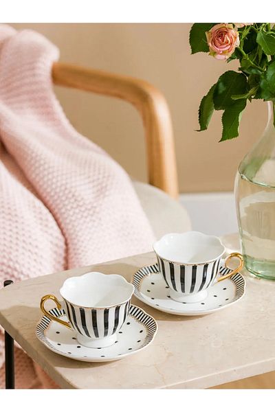 LC Waikiki 2-Person Porcelain Coffee Cup Set with Printed Stylish and Modern Design