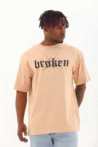 Kokosh moda Μπλουζάκι Unisex Oversize Crew Neck σε μπεζ χρώμα - εμπριμέ