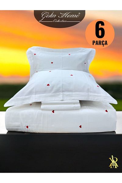 Gelin Home Red Satin Double Duvet Cover Set with Hearts