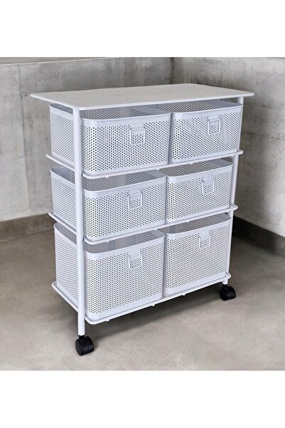 Yıldıray Metal 6 Bölmeli Tekerlekli Beyaz Sebzelik