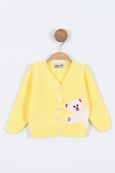 Beniizle Teddy Bear Printed Buttoned Girl's Knitwear Cardigan