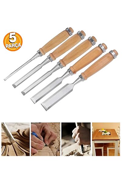 Depolife Ahşap Keski Seti 5li Iskarpela Keskin Vanadiyum çelik Ahşap oyma Alet Takımı Ahşap Saplı Ergonomik