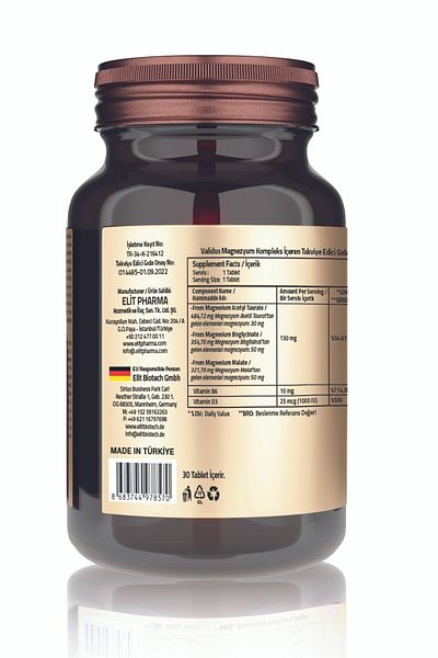 Validus Magnesium Complex Bisglycinate Taurat Malat Vitamin B6 Vitamin D3 1000 Iu 30 Tablets