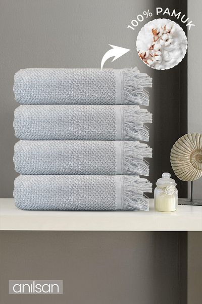 Anılsan Πετσέτες μπάνιου 4 τεμαχίων γκρι Jelena - 70x140 cm, 490 gr, 100% βαμβάκι, πετσέτες σπα και ξενοδοχείου, κατάλληλες για καθημερινή χρήση