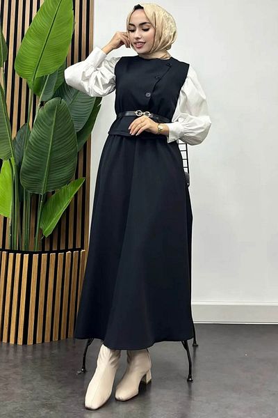 Tesettür Diyarı Women's Emerald Vest Skirt Suit