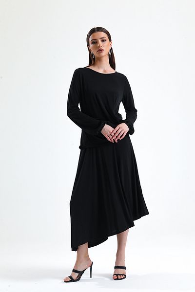 Sense Rochie nisipoasă cu volan în talie |   Elb32267 Negru