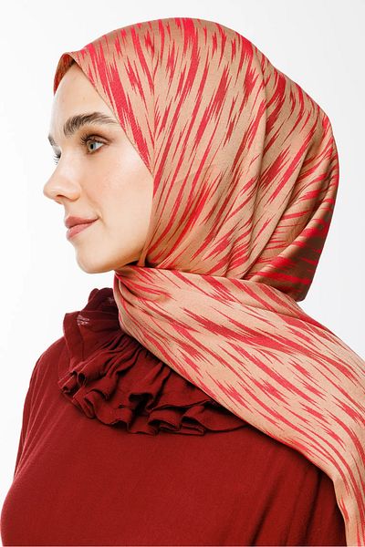 Mooncorn Selis Pattern Double Sided Shawl Mink-Red