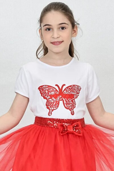 nacar çarşı Детска блуза с къс ръкав и мотив на пеперуда за момичета