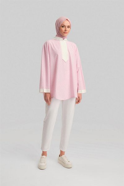 Armine Cămașă cu grosgrain și strasuri cu dungi roz - 24y3556
