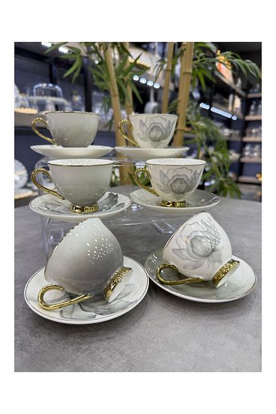 Doğudeko Paçi Luxury Porcelain Grigio Set of 6 Cups