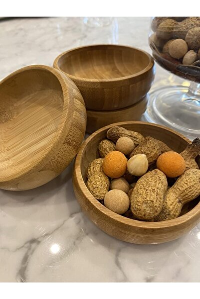 Genel Markalar 3'lü Bambu Yuvarlak Akasya Çerezlik Kase Sunumluk 10x3 cm