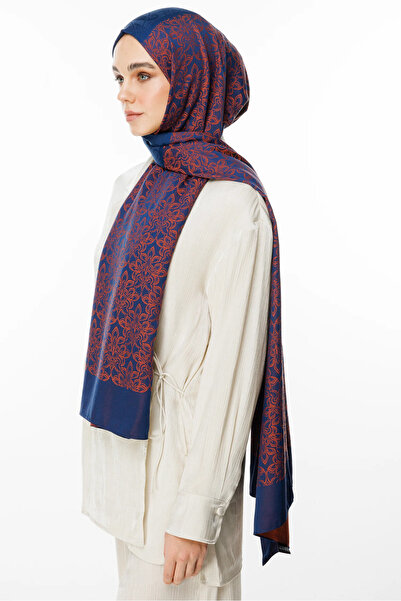 Mooncorn Σάλι διπλής όψης Nora Pattern Navy Blue-Celery Shell